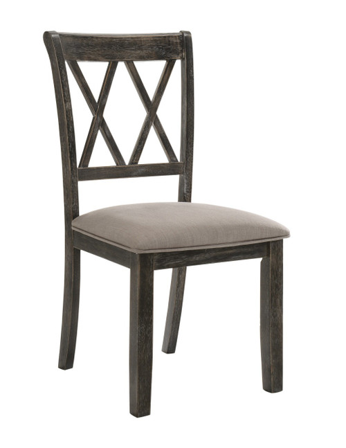 Set of Two Gray Fabric Cross Back Dining Side Chairs