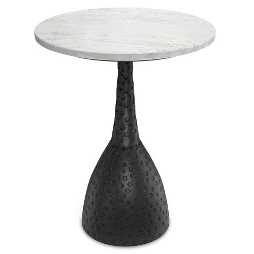 20" Powder Coated White and Black Marble and Aluminum Round Pedestal End Table
