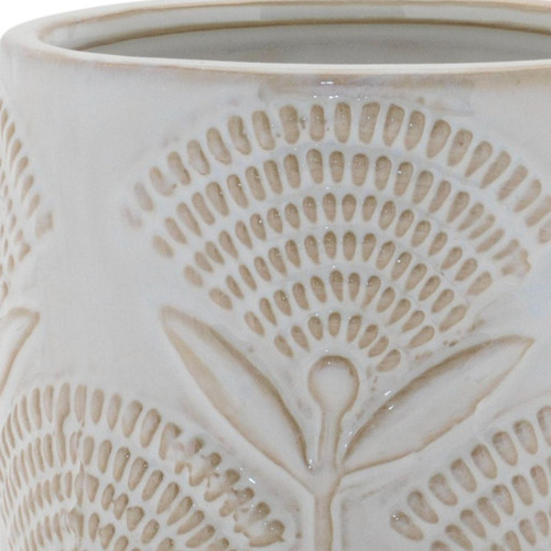 Set of Two White And Beige Porcelain 1 Ounce Leaf Round Pot Planters