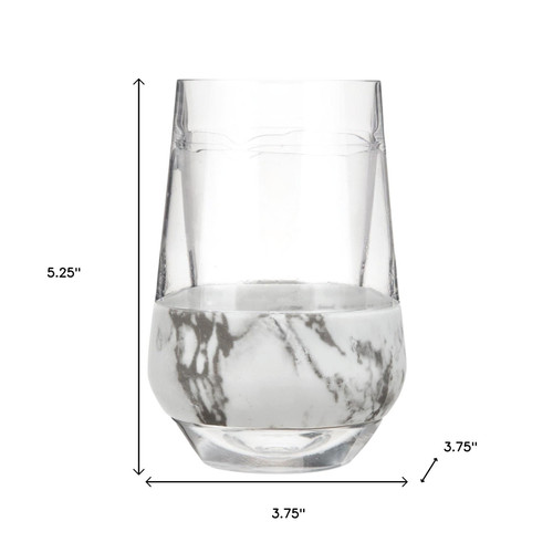 Set of Two Clear White And Black Plastic Angular Shape Stemless All Purpose Wine Glass
