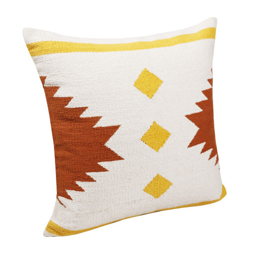 20" White Yellow And Red Southwestern Cotton Throw Pillow Cover