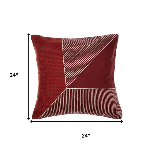 24" Red And White Striped Cotton Throw Pillow Cover