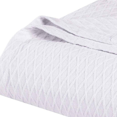 Queen White Cotton Plain Weave Geometric Blanket