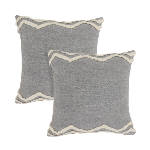 Set of Two 20" Off White And Gray Geometric Cotton Throw Pillows with Tufts