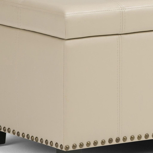 33" Cream and Espresso Faux Leather and Solid Wood Upholstered Storage Bench With Flip Top