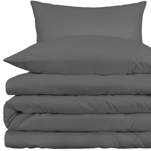 Gray King Cotton Blend Washable Duvet Cover Set