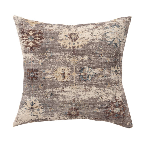 18" Taupe And Ivory Floral Throw Pillow