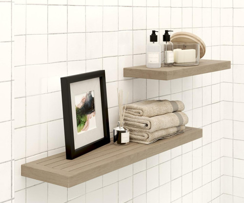 38" Brown Wood Wall Mounted Bathroom Shelves