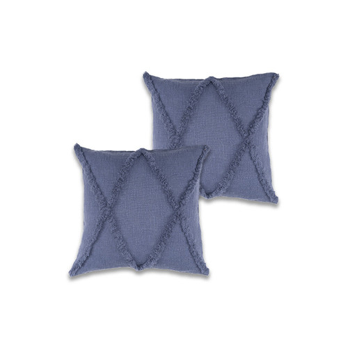 Set of Two 18" Denim Blue And Blue Diamond Cotton Throw Pillow Covers with Tufts And Texture