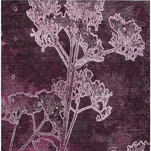 8' X 10' Eggplant And Plum Floral Washable Indoor Outdoor Area Rug