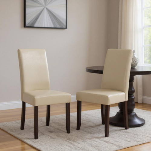Set of Two Cream and Brown Wood Dining Parsons Chairs
