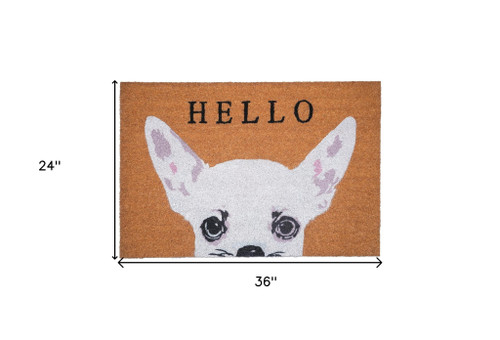 24" X 36" Natural Black and White Coir Chihuahua Hello Outdoor Door Mat