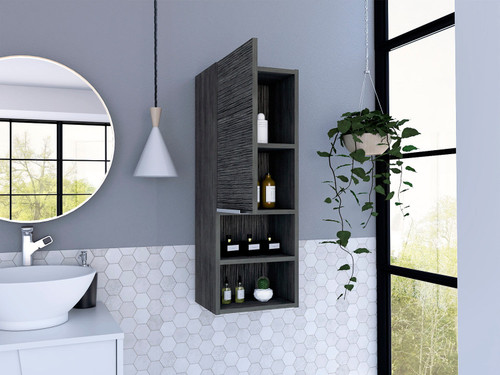 12" Smoky Black Wood Wall Mounted Single Door Medicine Cabinet