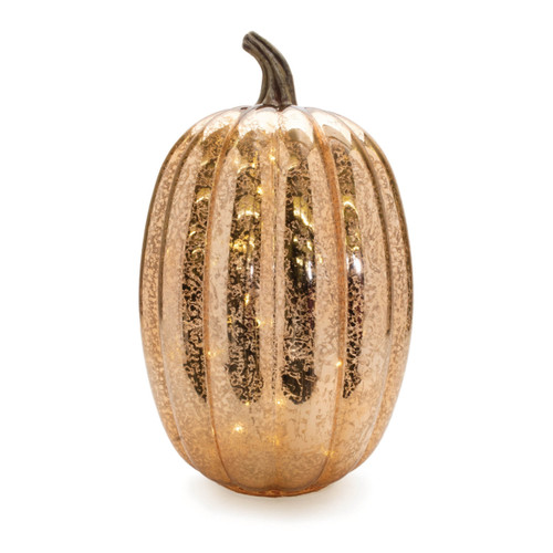 Set of Two Orange Glass Pumpkin Thanksgiving Pumpkin Tabletop Sculpture with LED