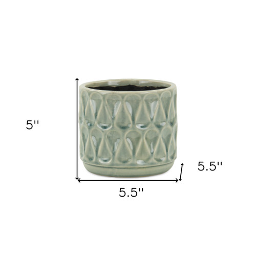 Green Ceramic 10 Ounce Geometric Round Distressed Pot Planter