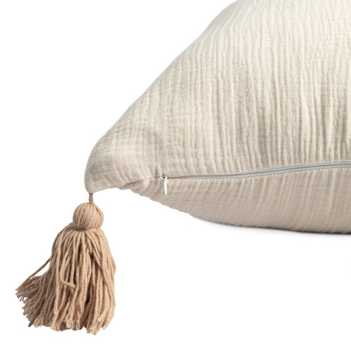 Set of Two 20" Natural And Beige Cotton Throw Pillow Covers