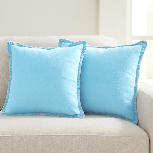 Set of Two 20" Blue Cotton Throw Pillows