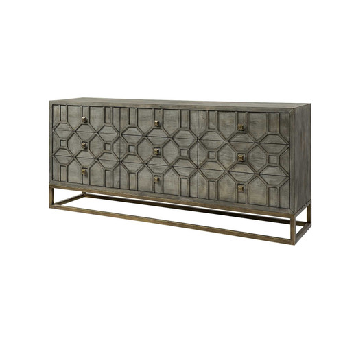 16" Brown And Antiqued Gold Solid Wood Nine Drawer Sideboard