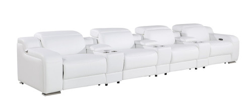 169" White Italian Leather Reclining USB Sofa