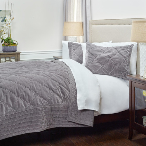 92" X 90" Gray Geometric Cotton Quilt