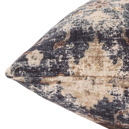 18" Navy Blue And Beige Floral Throw Pillow