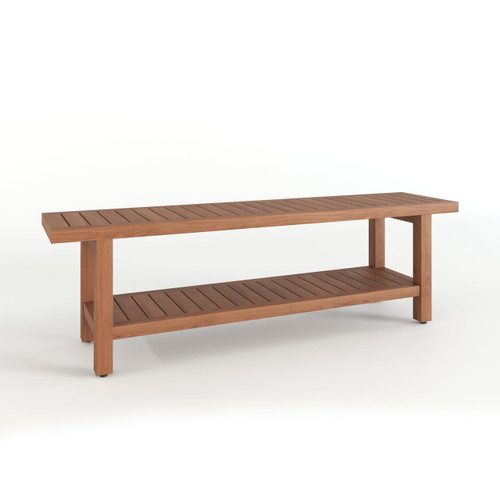 18" X 60" Brown Teak Rectangular Shower Bench With Shelf