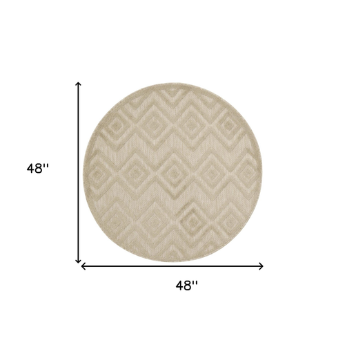 4' Cream And Beige Round Geometric Indoor Outdoor Area Rug