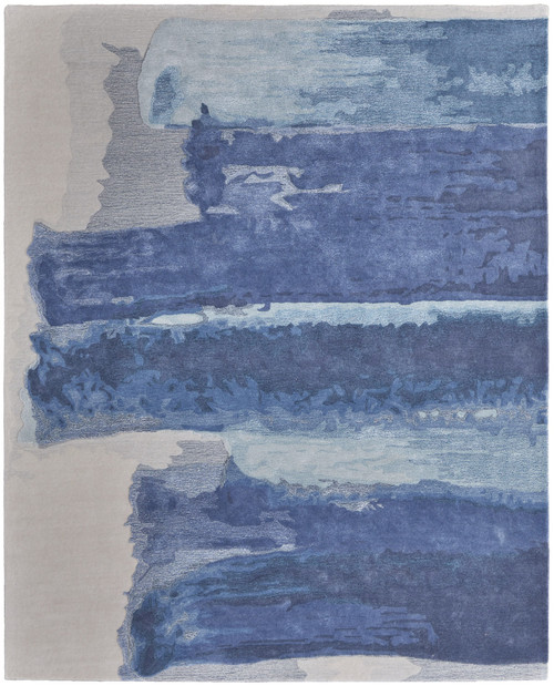 9' X 12' Blue and Ivory Abstract Hand Tufted Area Rug