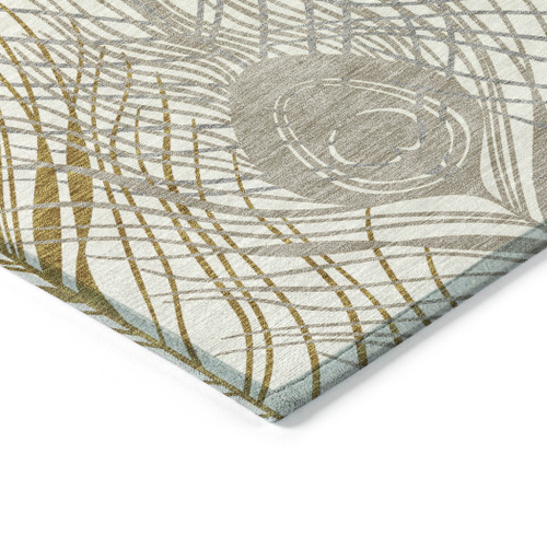 10' X 14' Ivory Brown And Gray Floral Washable Indoor Outdoor Area Rug