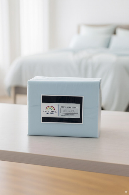 Four Piece Light Blue Cotton Queen Sheet Set