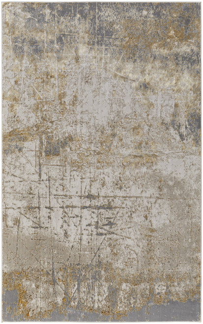 10' X 13' Ivory Gray and Brown Abstract Power Loom Worn Faded Area Rug