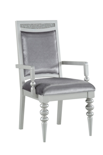 Set of Two Platinum Fabric Dining Arm Chairs