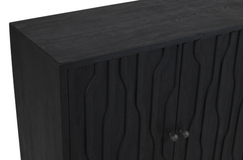 69" Graphite Distressed Reclaimed Wood Carved Geometric Sideboard With Four Doors