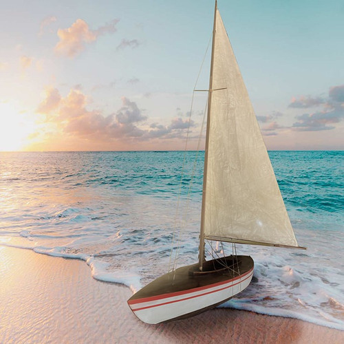 67" Unfinished Wood Hand Painted Model Boat
