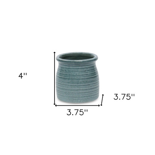 Green Ceramic 12 Ounce Striped Round Distressed Pot Planter