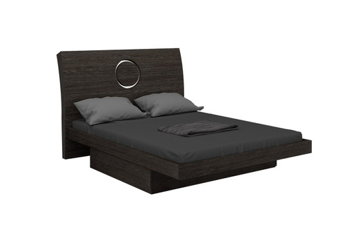 Gray Wood King Bed Frame With Drawer With Drawer Storage