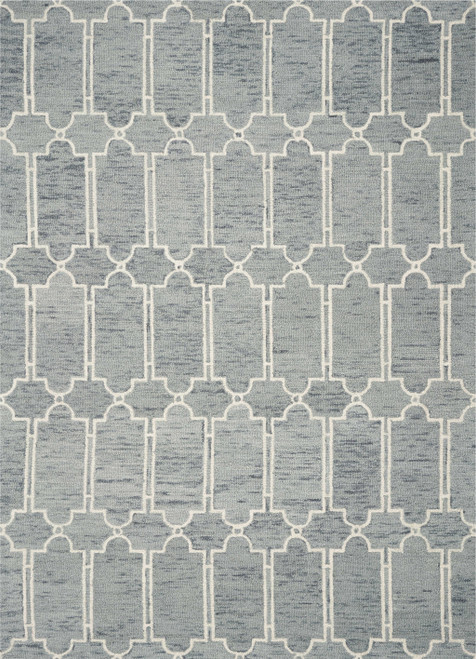 3' X 5' Slate Blue And Ivory Wool Geometric Hand Tufted Area Rug