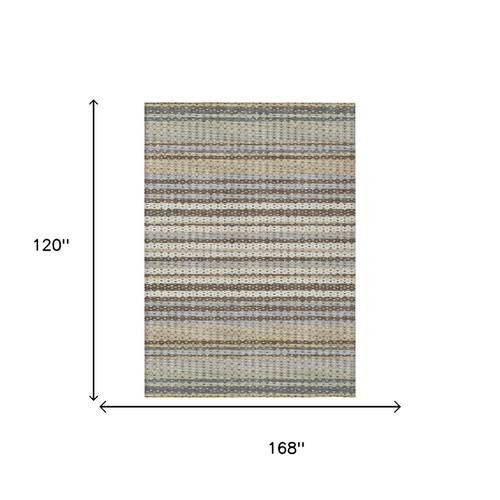 10' X 14' Coffee And Brown Striped Washable Indoor Outdoor Area Rug