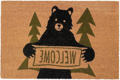 17" X 29" Natural And Black Coir Bear Outdoor Door Mat