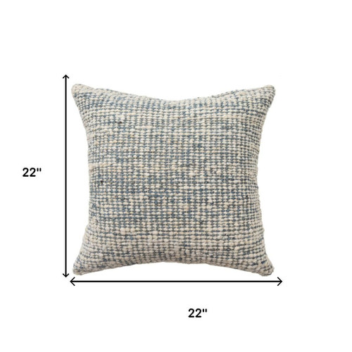 22" Ivory And Blue Striped Wool Blend Throw Pillow