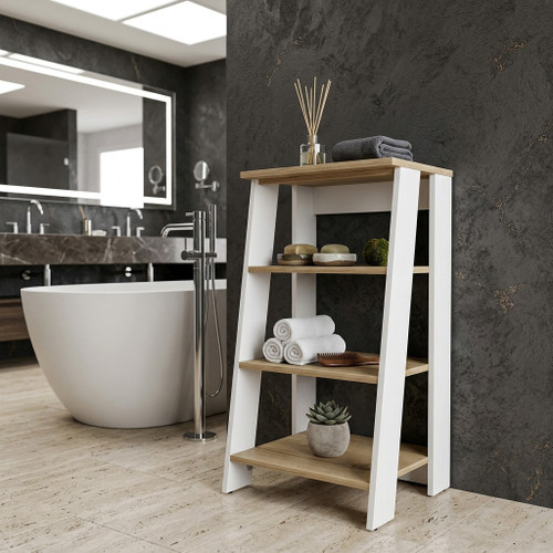 17" Oak And White Wood Freestanding Bathroom Vanity