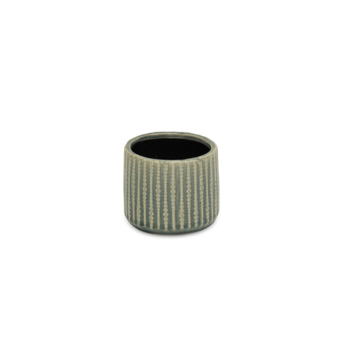 Beige And Green Ceramic 12 Ounce Striped Round Distressed Pot Planter
