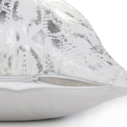 Set of Two 20" White And Silver Cotton Throw Pillows