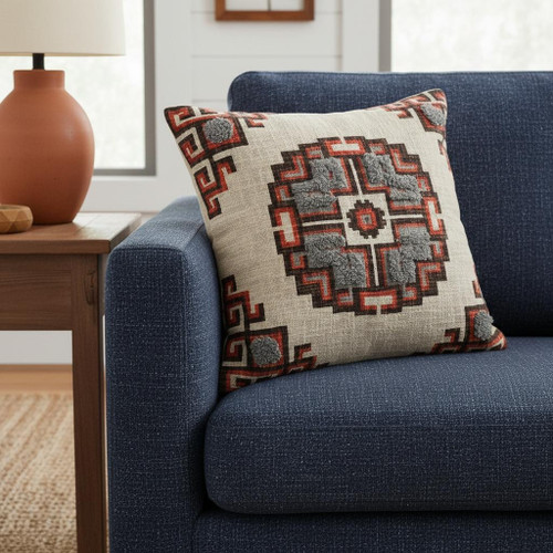 18" Brown Beige And Orange Southwestern Cotton Throw Pillow Cover