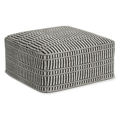 20" Black And White Polyester Geometric Outdoor Pouf Ottoman