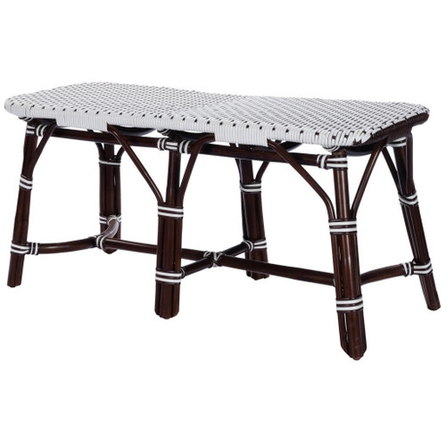 43" White and Dark Brown Rattan and Wicker Bench