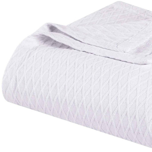 King White Cotton Plain Weave Geometric Blanket