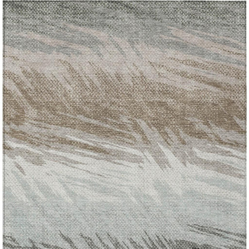10' X 14' Brown Ivory And Gray Striped Washable Indoor Outdoor Area Rug