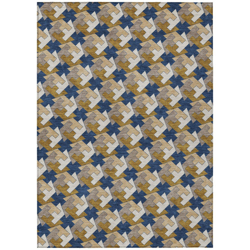 9' X 12' Navy Blue And Blue Geometric Washable Indoor Outdoor Area Rug