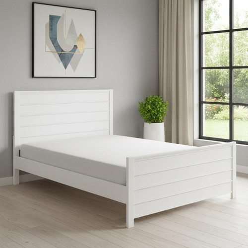 White Shiplap Texture Solid Wood Queen Bed Frame